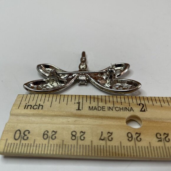 DRAGONFLY PIN OR BROOCH VINTAGE SILVER TONE & RHINESTONE - Picture 4 of 8